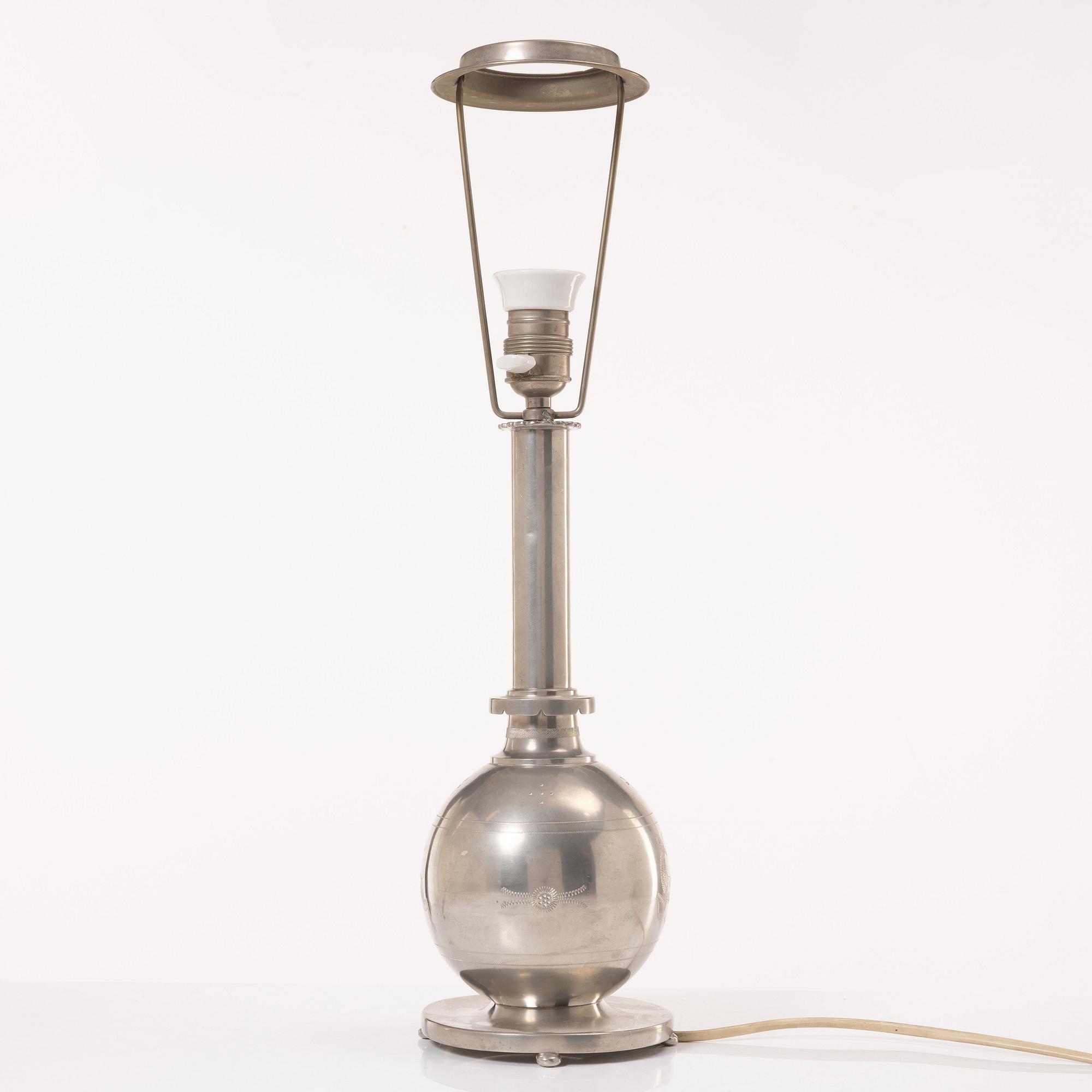 A Swedish Grace pewter table lamp, 1920's.