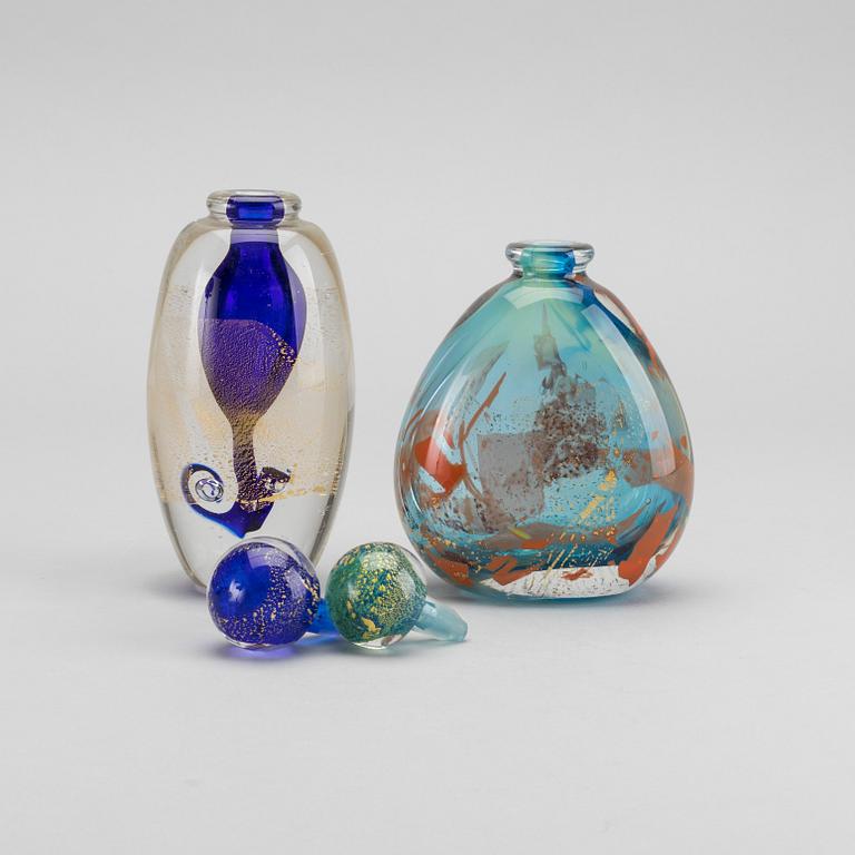 MARCEL SABA, a set of two signed glass flacons.
