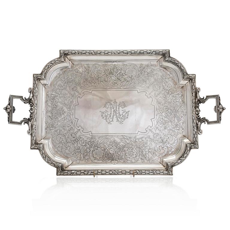 A French silver tray, maker's mark of Charles Mérite, before year 1892.