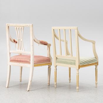 Karmstolar, 2+1 st, sengustavianska, omkring år 1800.