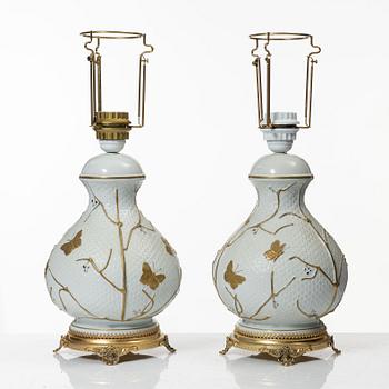 A pair of porcelain table lamps, Carpié, Italy.