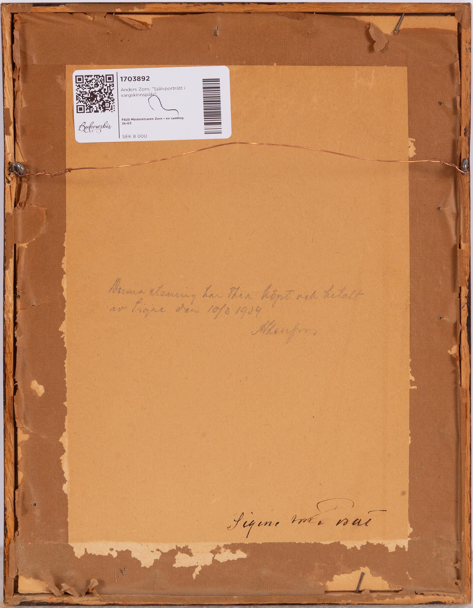 Anders Zorn, "Självporträtt i vargskinnspäls".