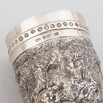 E.Jäntti, four silver cups, a three-piece silver coffee service and a silver tray, Helsinki, Finland,1979-81.