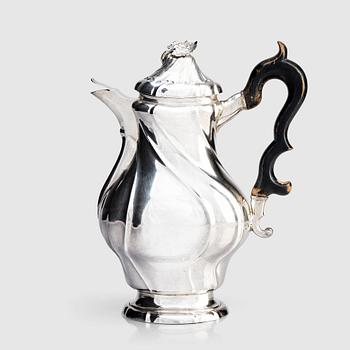 231. A Swedish Rococo mid 18th century silver coffee-pot, mark of Per Schotte, Skänninge 1763.