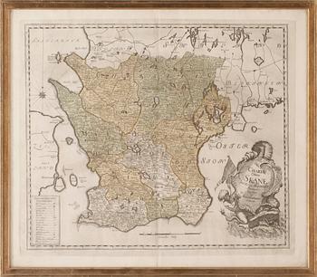 Georg Biurman · GEORG BIURMAN, karta, "Charta öfwer Skåne", gravyr, 1700-tal.