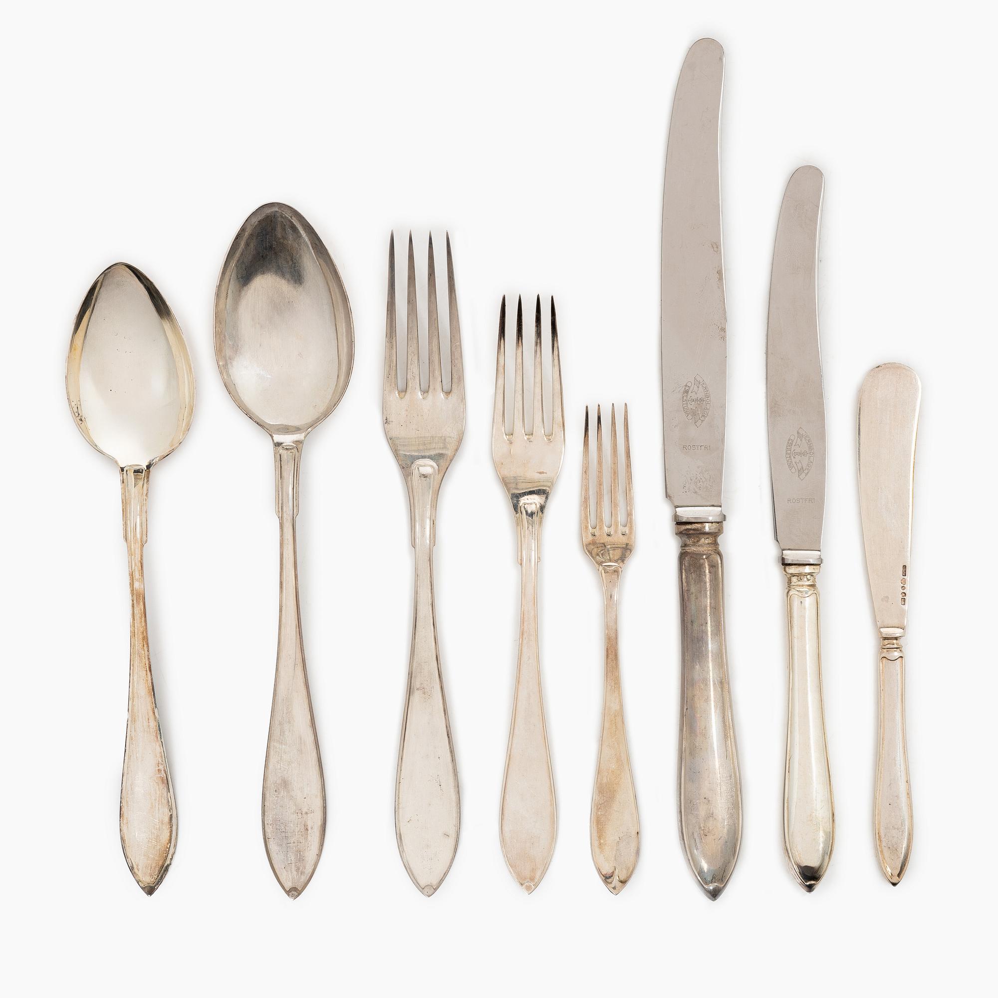 45 pieces of silver cutlery, model "Svensk spets" GAB and C.G. Hallberg, Stockholm, second half of the 20th century.