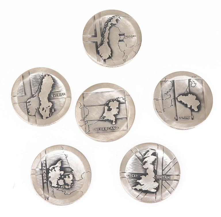 MEDALJSERIE, 6 st, silver, Sporrong, 1977. Tot vikt 361 gr.