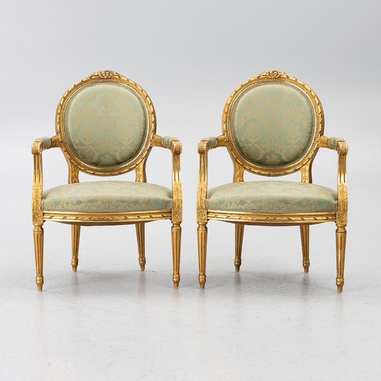 A pair of armchairs, Gustavian style, early 20th century.