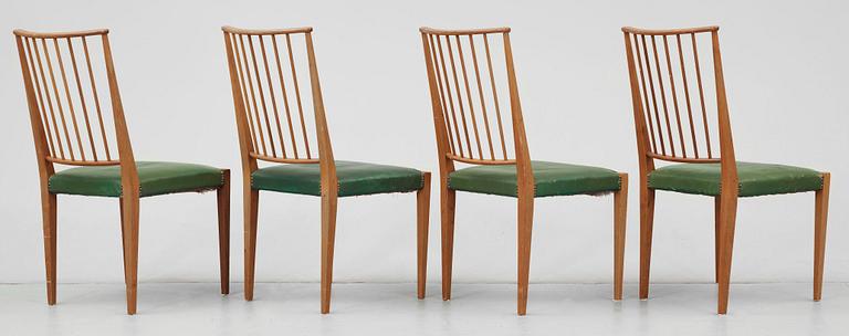 Eight Josef Frank mahogany and green leather chairs by Svenskt Tenn.