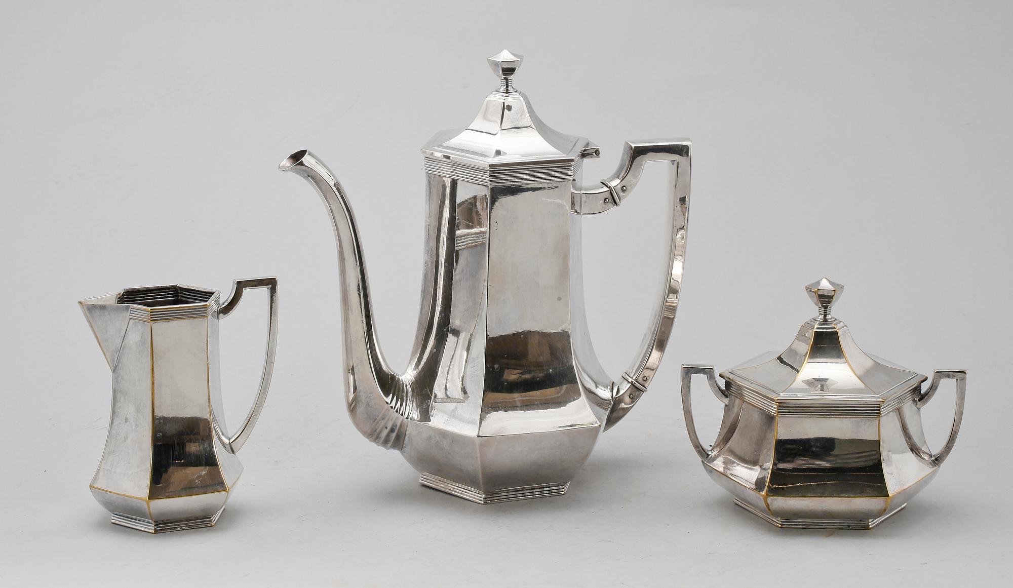 KAFFESERVIS, 3 del, nysilver, WMF, tidigt 1900-tal.
