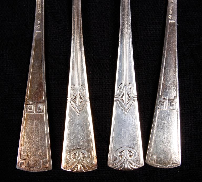 FISKBESTICK, 24 delar. Nysilver. Jugend, 1900-talets början, AG Dufva.