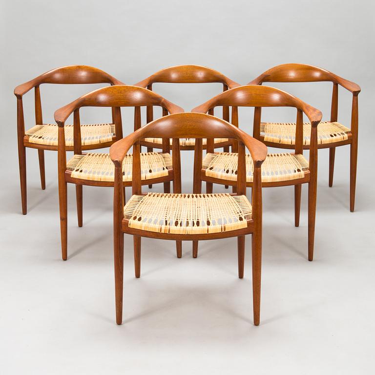 Hans J Wegner, Six 1950s armchairs, "The Round Chair", Johannes Hansen, Denmark.