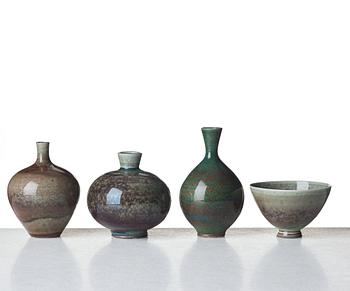 Berndt Friberg, a set of three stoneware vases and a bowl, Gustavsberg studio, Sweden 1978-79.