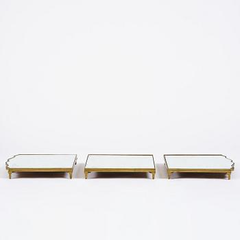 A Gustavian three-piece brass and glass surtout de table, Stockholm, later part 18th century.