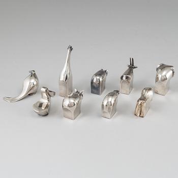 GUNNAR CYRÉN, nine silver plated figurines, Dansk Design, Japan.