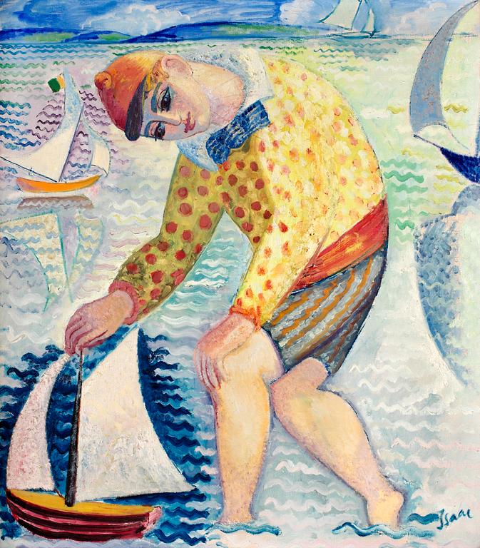 Isaac Grünewald, "Gosse med segelbåt" (Boy with sailing boat).