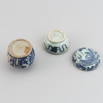 A group of blue and white Ming porcelain  (1368-1644).