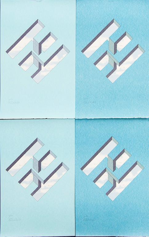 Oscar Reutersvärd, four color lithographs, signed 27/120, 29/120, 25/120 and 2/120.