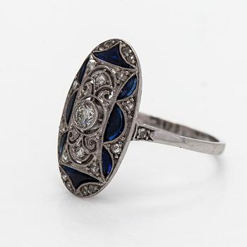 Ring, Art deco, diamonds, sapphires, platinum.
