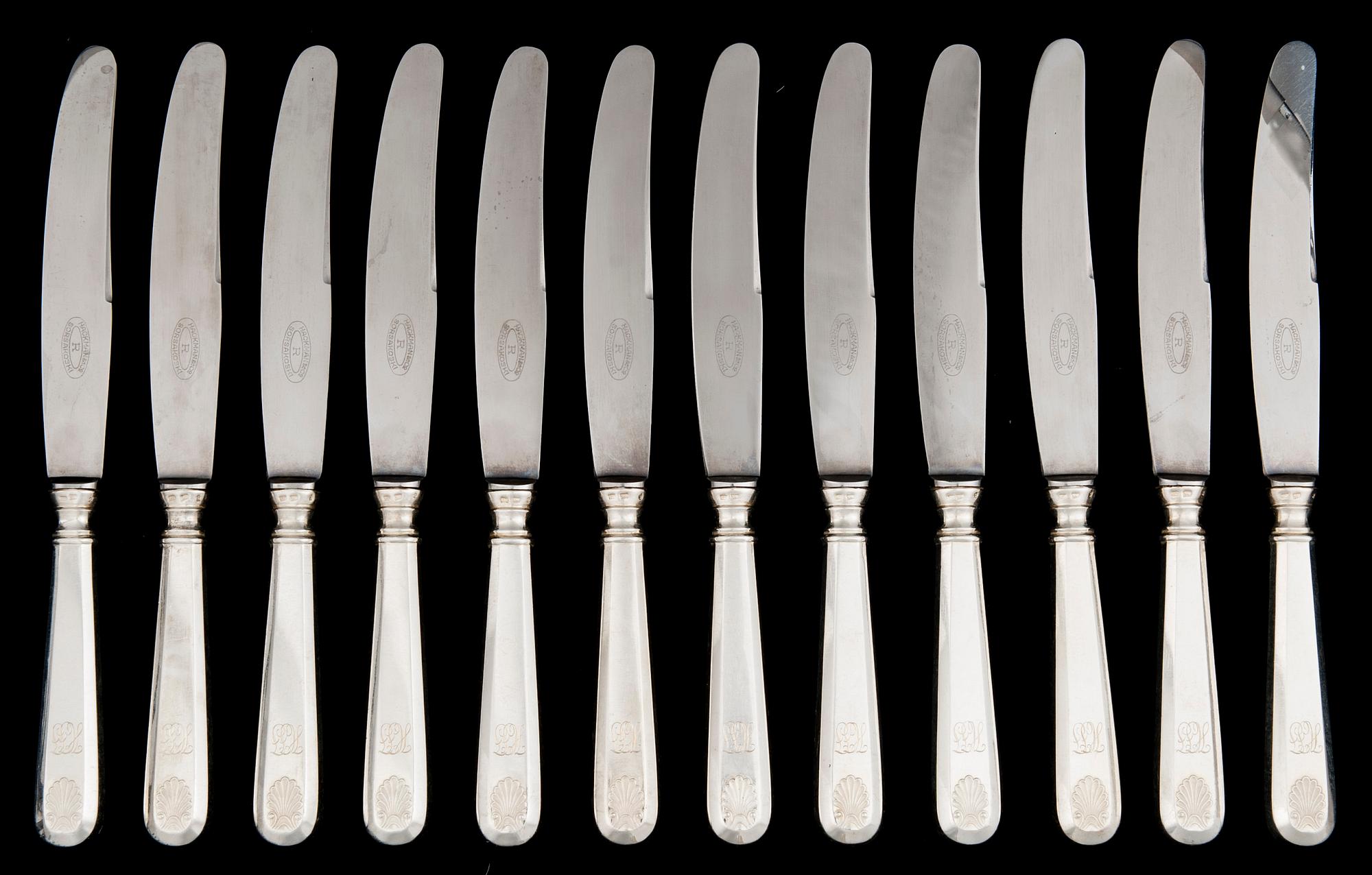 BESTICKUPPSÄTTNING, 12+12, silver, "Musslan", Tavastehus 1950-tal.