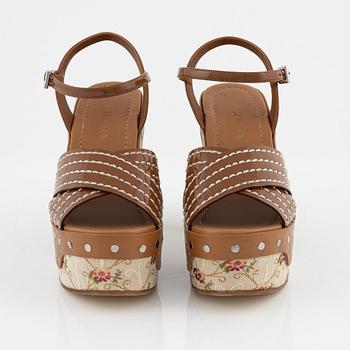 Prada, a pair of embroidered textile and leather sandals, size 37.