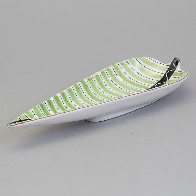 STIG LINDBERG, a paiance leaf-shaped dish, Gustavsberg Studio, Sweden.