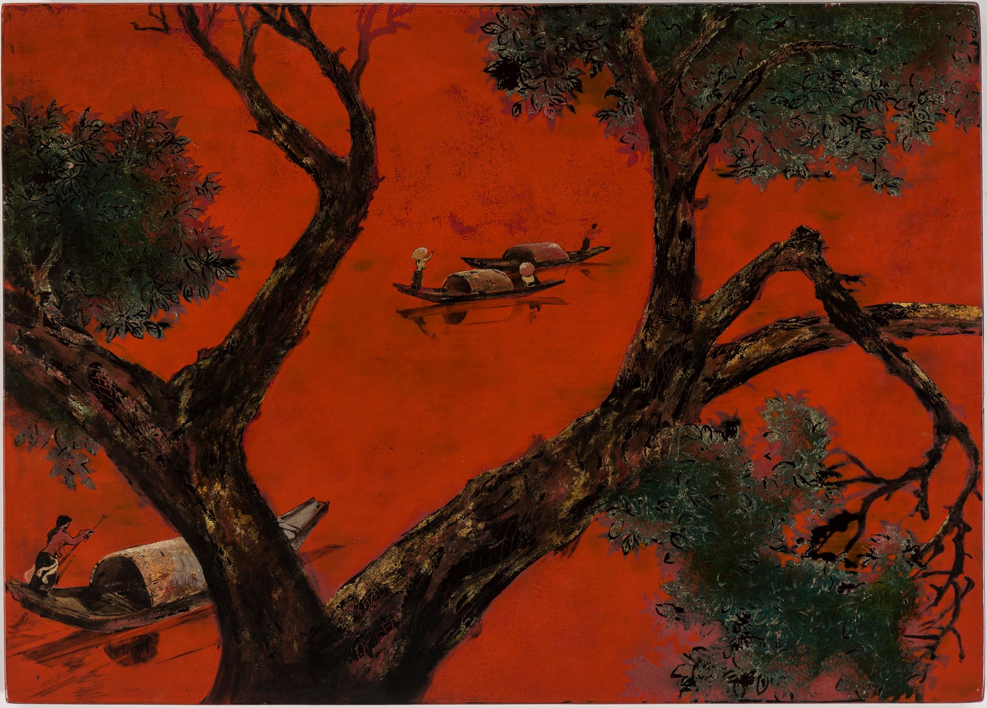 A vietnamese laquer panel possibly by Do Xuan Doan.