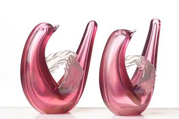 Tyra Lundgren, a set of two glass dove sculptures model "10627", Venini, Murano, Italy, post 1938.