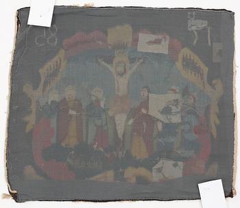 VÄVNAD, gobelängteknik. 37,5 x 44,5 cm. Sverige 1785. Förmodligen vävd av en medlem av den berömda småländska prästsläkten Rogberg-Oxelgren.