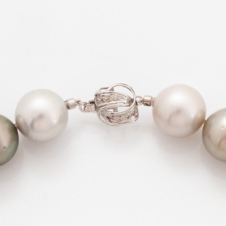 A cultured Tahitian and South Sea pearl necklace.