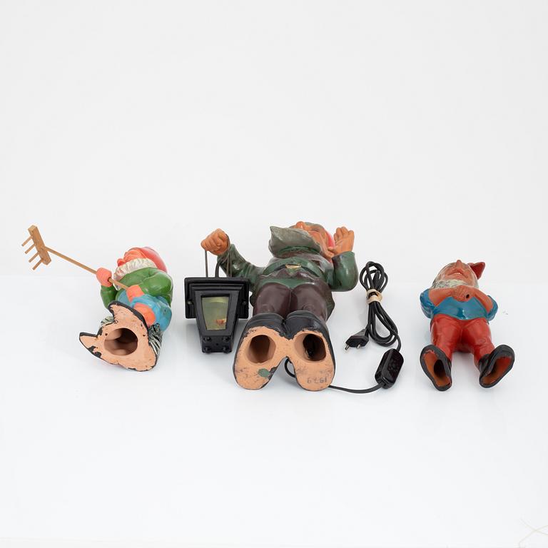Three ceramic garden gnomes, Germany, one Heissner West Germany, second half of the 20th century.