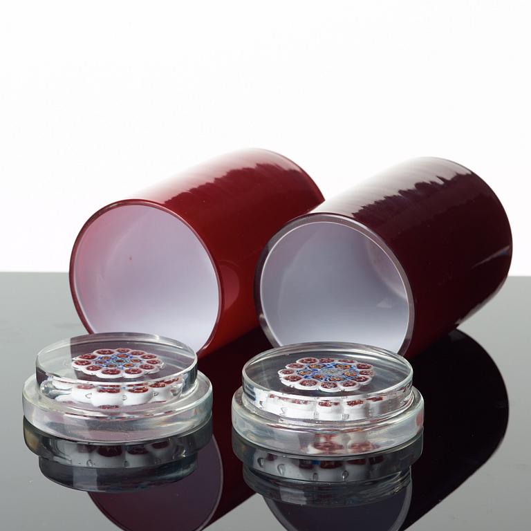 VENINI, two glass jars with covers, Murano, Italy 1950's, model 4560.