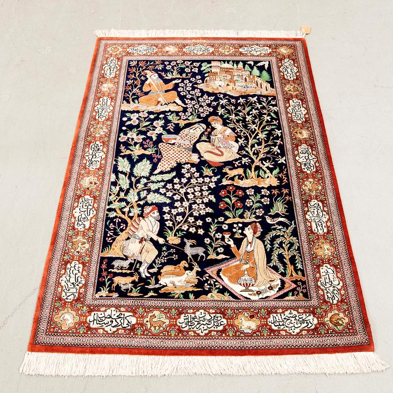 Ghom silk rug, signed, approximately 153x100 cm.