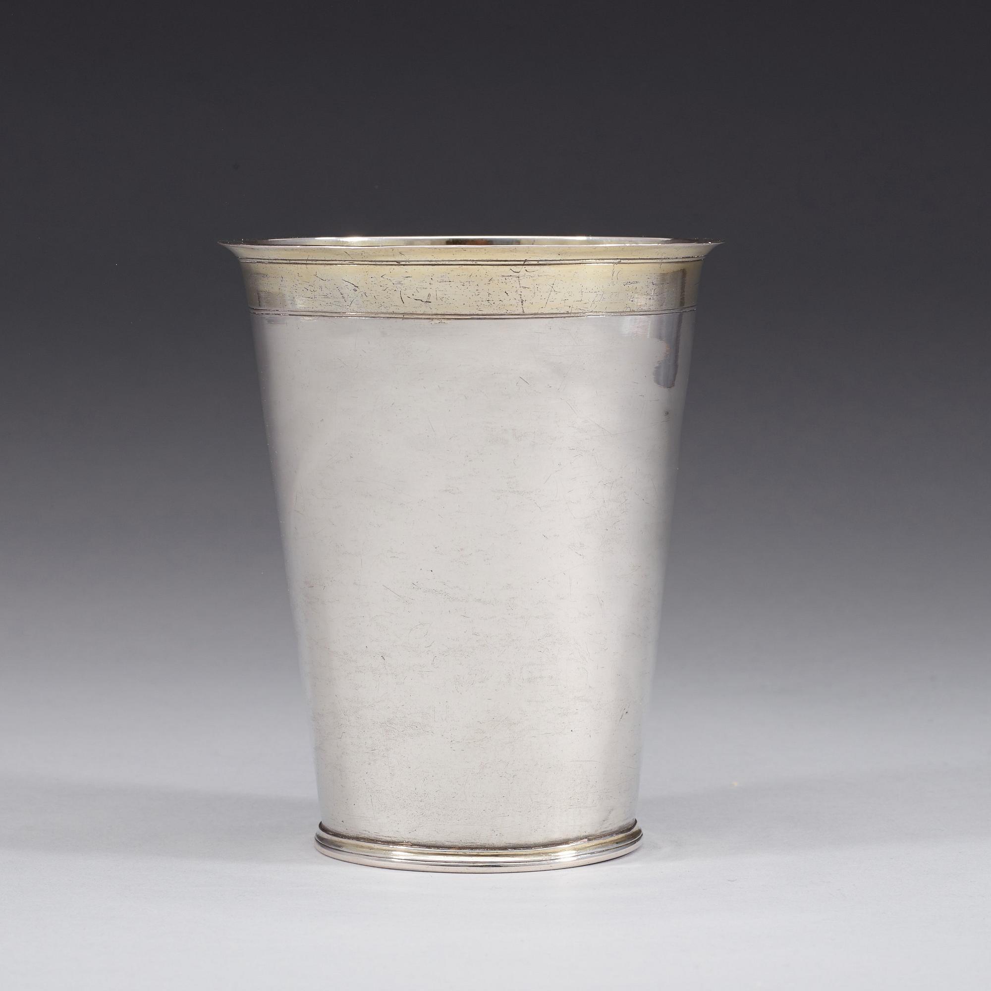 A Swedish early 18th century parcel-gilt beaker, marks of Johan Rudman, Gävle (1689-1727).