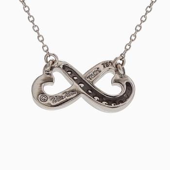 Tiffany & Co, Paloma Picasso, kaulakoru, "Double Loving Heart", 18K valkokultaa ja briljanttihiottuja timantteja.