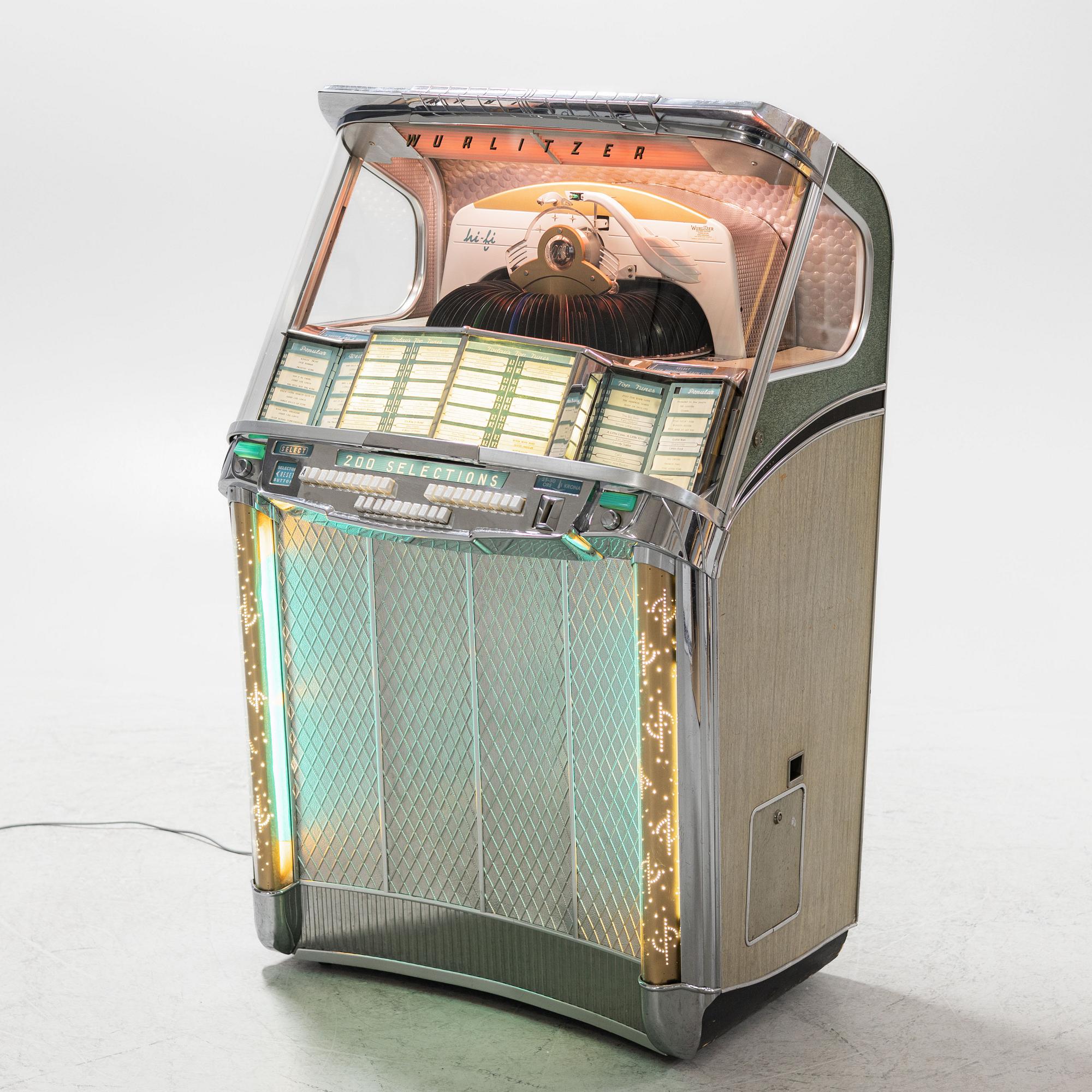 Jukebox, Wurlitzer modell 2100,  Rudolph Wurlitzer Company, North Tonawanda, New York, USA, 1957.