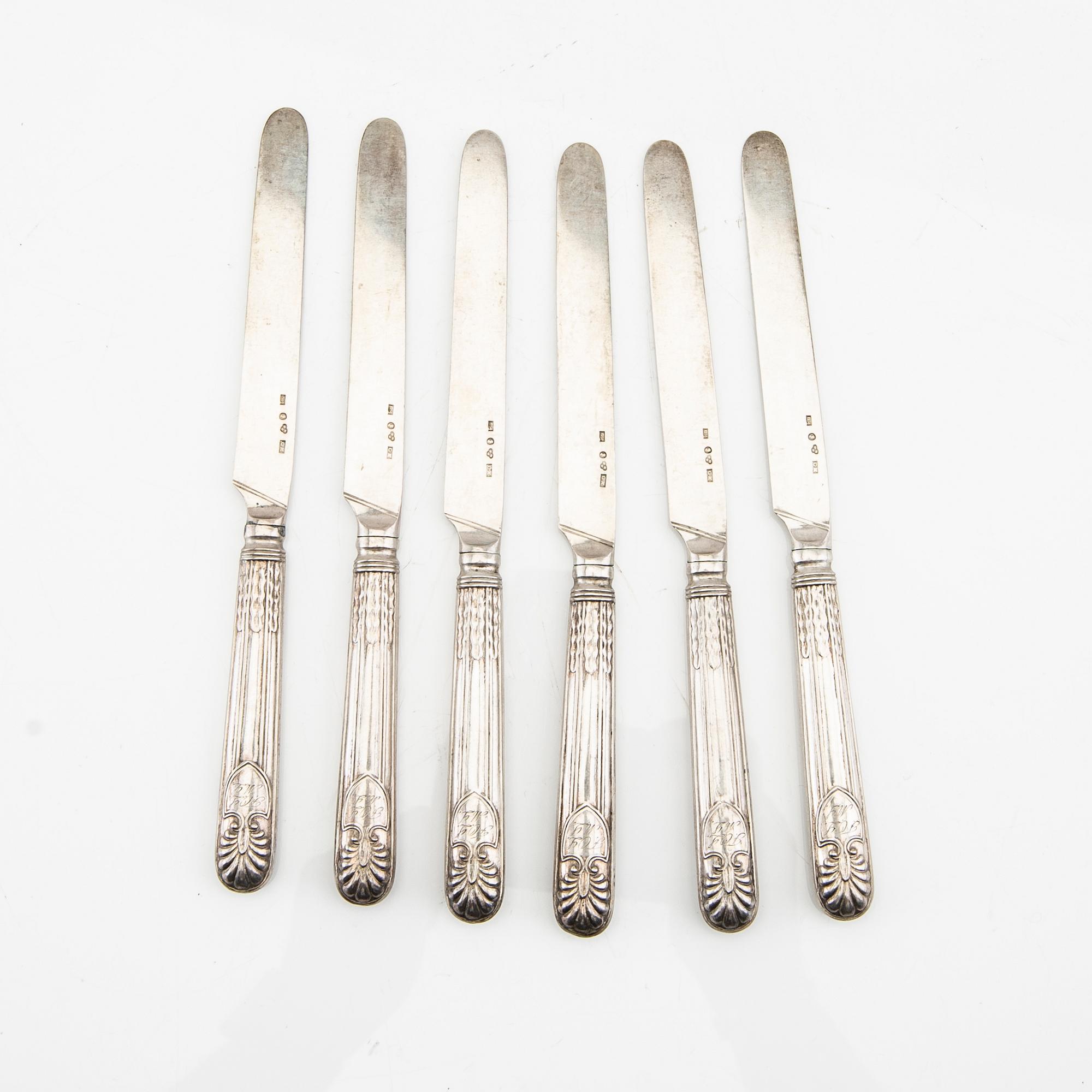 Gustaf Möllenborg, knivar 6 st  silver Stockholm 1837.