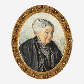 Helmer Masolle, Porträtt föreställande Edna Nobel (1848-1921), olja på duk, signerat MasOlle och daterat 15.
