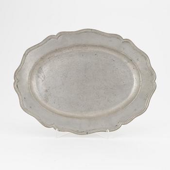 A Rococo pewter dish, mark of onas Thoreson Törngren, Gothenburg 1764.