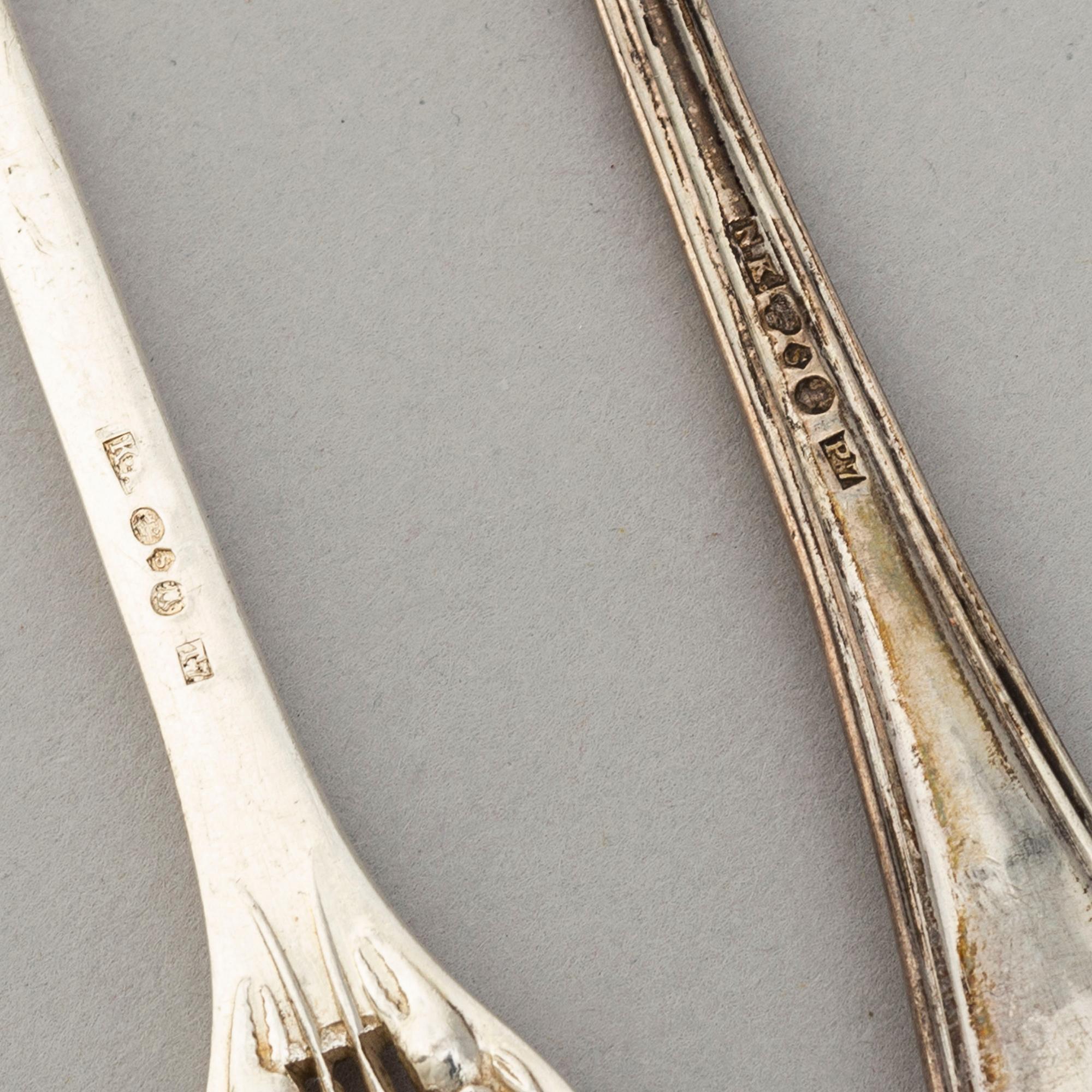 HUMMERGAFFLAR, 6+3 stycken, silver, bland annat Karl Anderson,  Stockholm (1892-1933), 1910-20-tal.