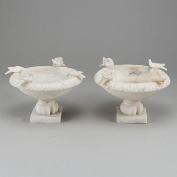 A pair of 20th century alabaster bowls or birdbaths.
