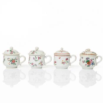 A group of 12 CHinese famille rose porcelain custard cups with covers, Qing dynasty, 18th century.