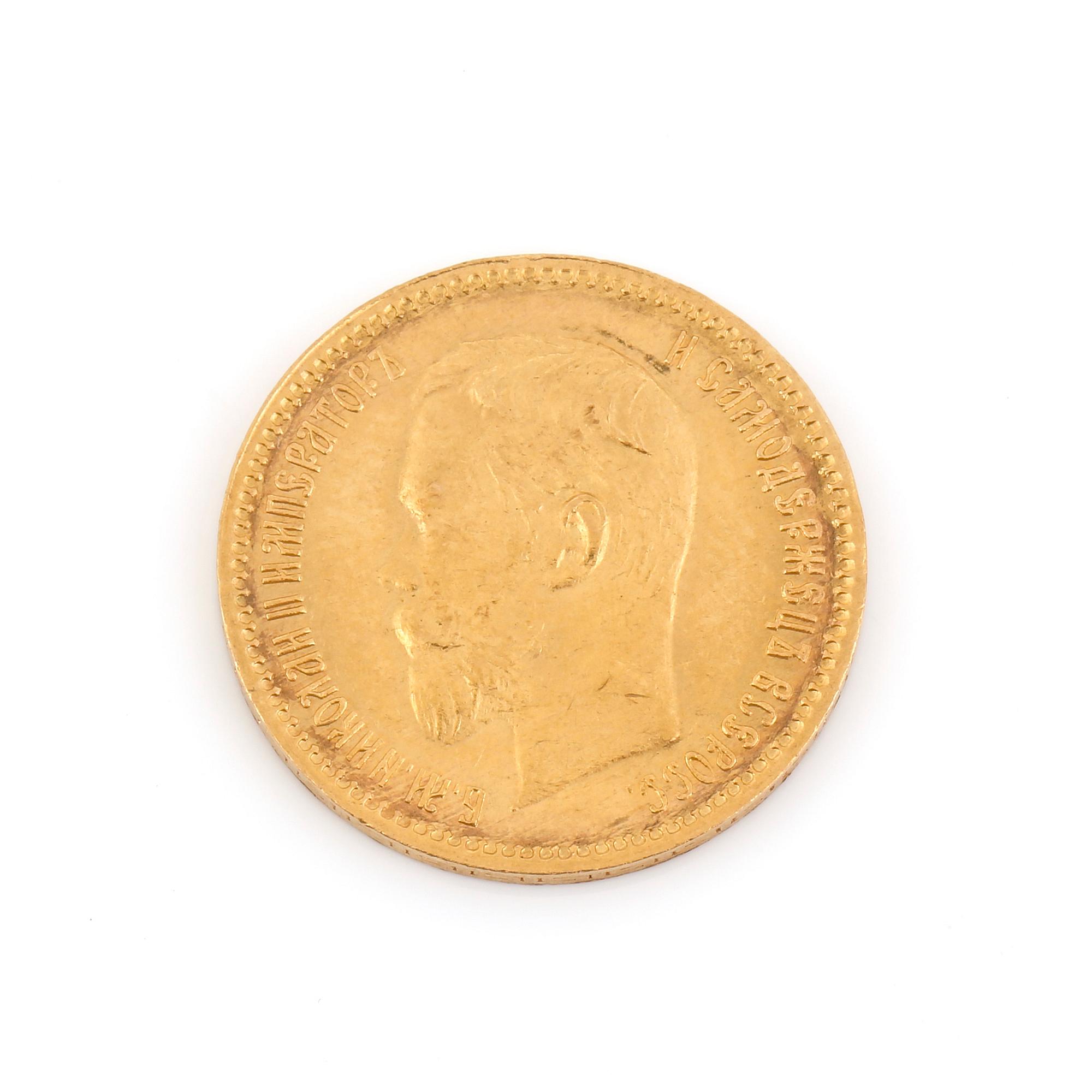 GULDMYNT, 5 Rubel, Nikolaj II, Ryssland 1903. Vikt ca 3 gram.