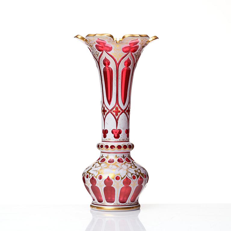 A ruby red glass vase, Russia or Bohemia, 19th century.