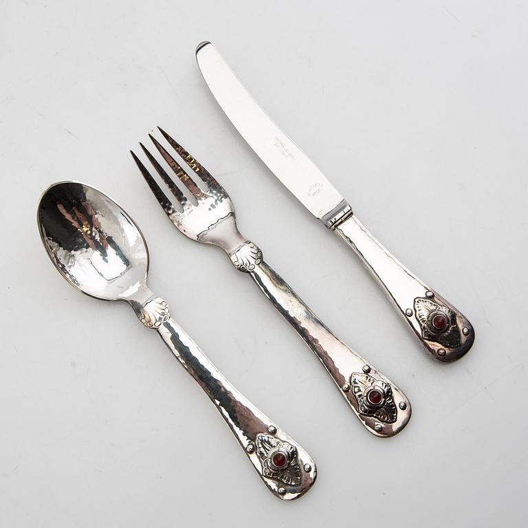 Georg Jensen, anniversary cutlery 6 dlr sterling silver and carnelian 1979 Denmark.