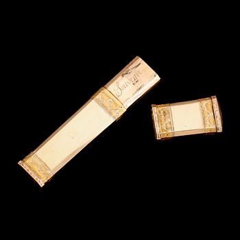 NÅLETUI, 18 k guld, Lars Ryberg, Göteborg 1788-1812. Vikt ca 17 gram.