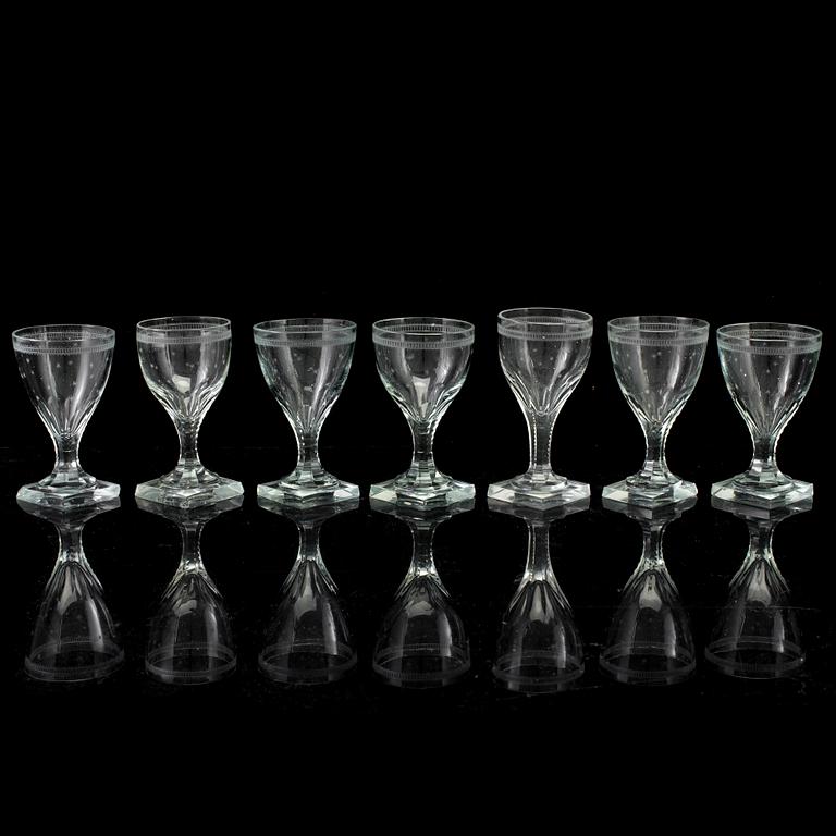 Seven 19th Century wine glasses.