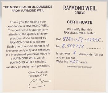 RAYMOND WEIL, Parsifal, rannekello, 22 x 14 mm.