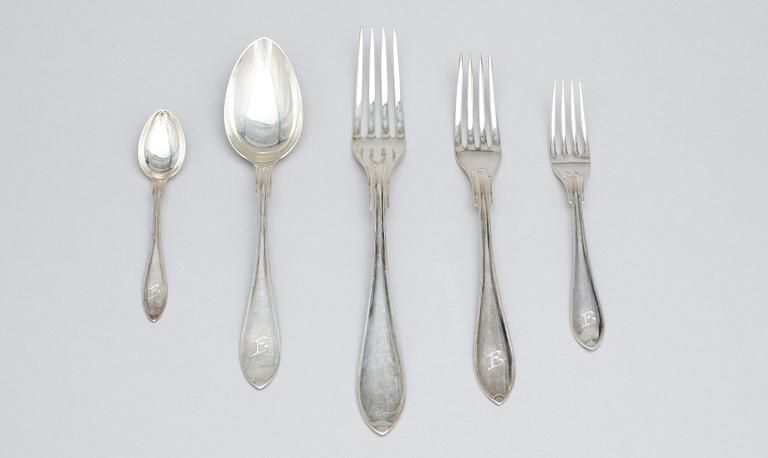 BESTICK, 52 delar, silver, Svenskt spets, GAB, Stockholm, 1920-40-tal. Vikt ca 1568g.