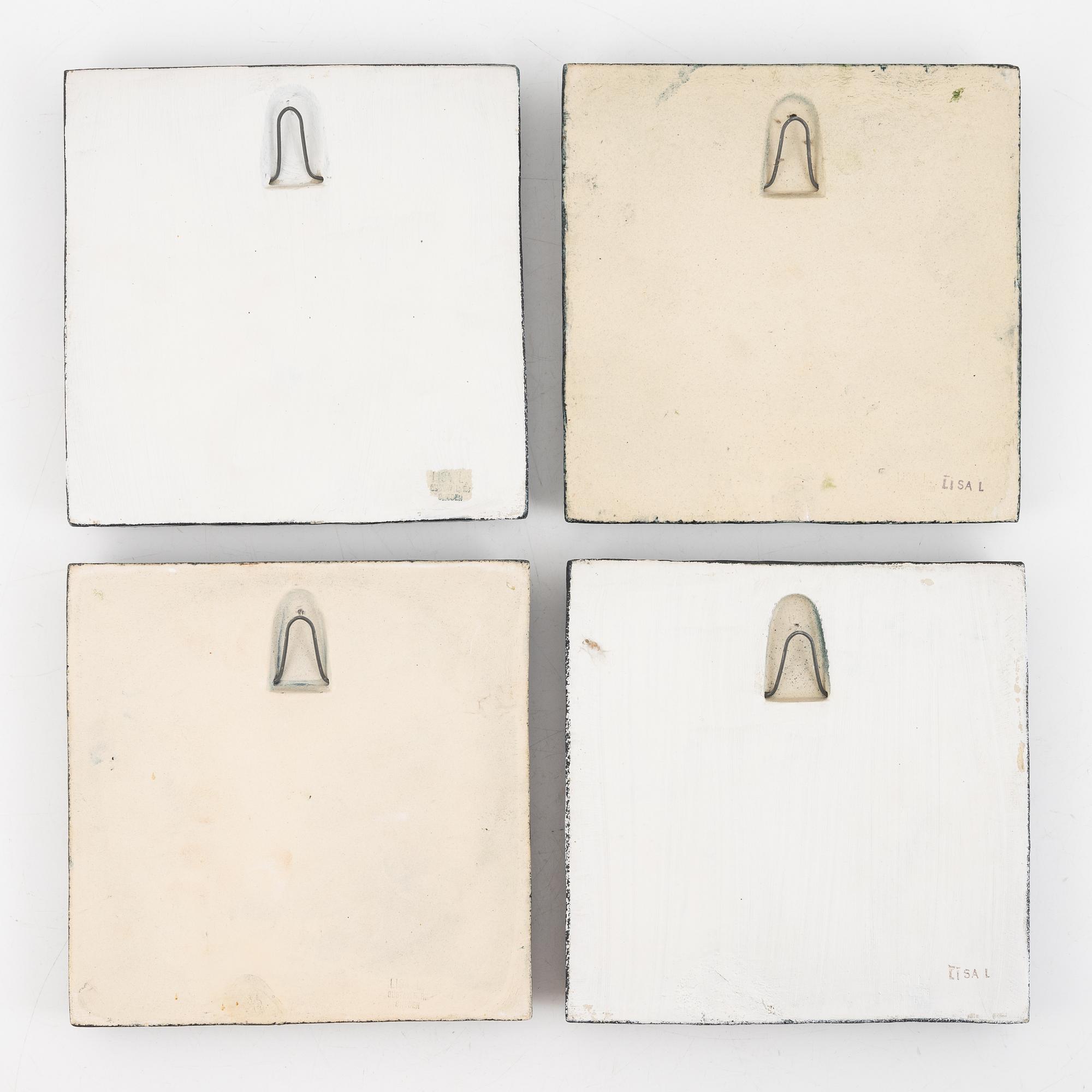 Lisa Larson, väggreliefer, 4 st, Gustavsberg.